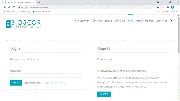 Bioscor online shop how to reset password- Australia only create account - Bioscor International